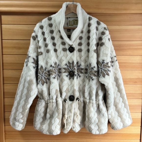 Vintage 90s Snowflake Sherpa Teddy Bear Winter Plush Jacket Sweater 80s Ski - Picture 9 of 9